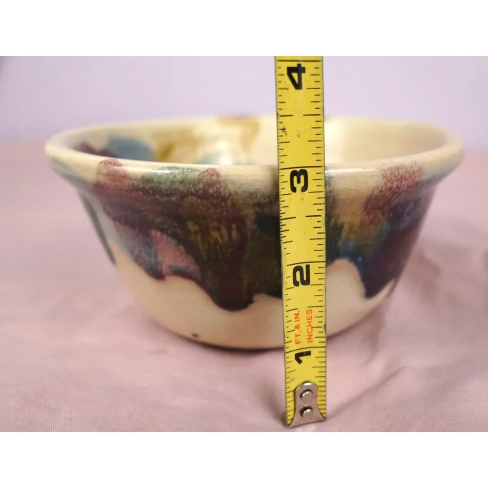 D. K. Clay Hand Thrown Glazed Art Pottery Bowl 1996 paint splatter Multicolor NC